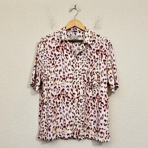 ALLSAINTS Leado Camp Shirt Leopard Print Short Sleeve Relaxed Fit Street